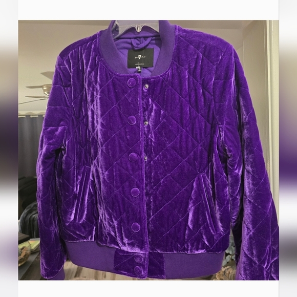 7 For All Man Kind Purple Velvet Look Quilted Bomber Jacket NWOT - Picture 10 of 10